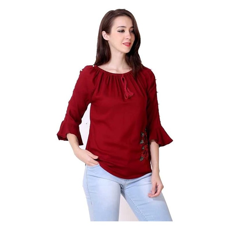 Regular Waist Length Embroidered Top