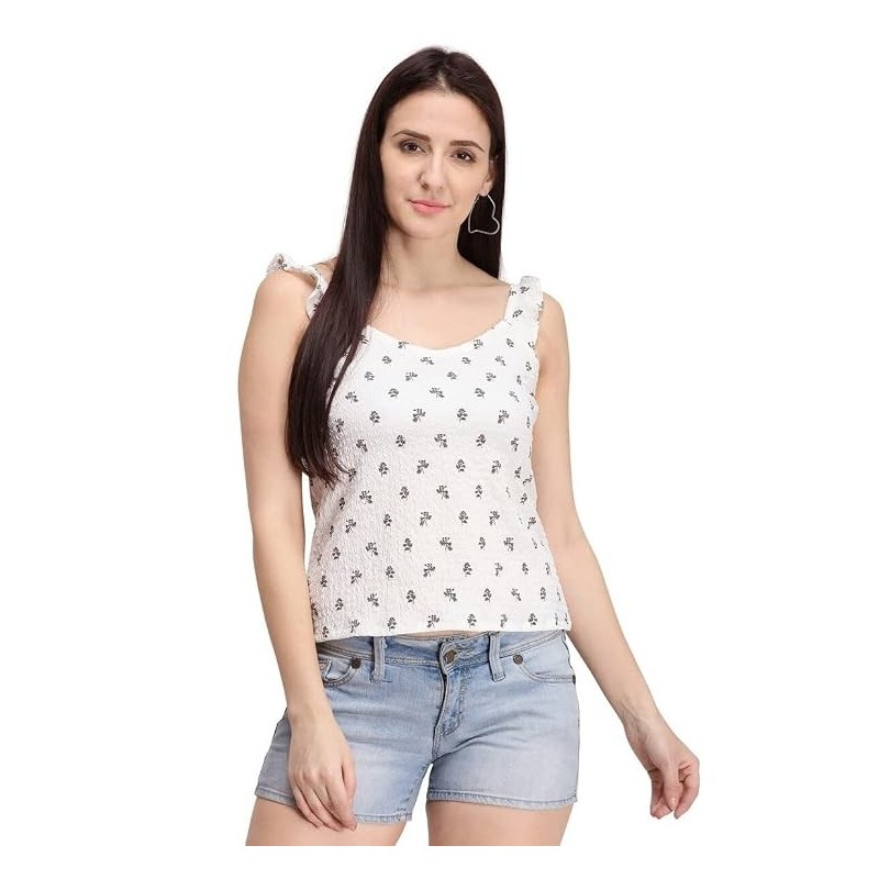 Women's Blends White Floral Cami Top
