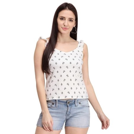 Women's Blends White Floral Cami Top