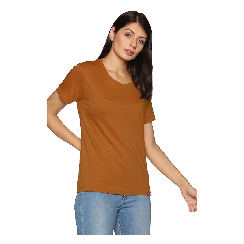 Women’s Brown Cotton Regular Fit T-Shirt
