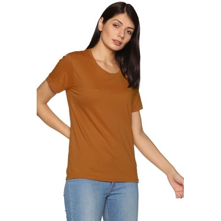 Women’s Brown Cotton Regular Fit T-Shirt