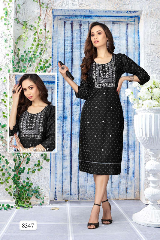 Golden Aarchi Heavy Rayon Embroidered Kurti