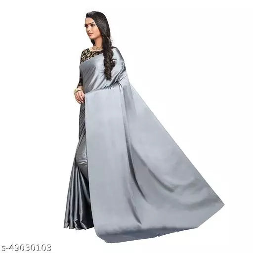 Sana Silk Satin Silk grey Saree With Blouse