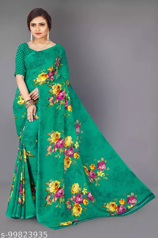 Georgette Green saree With Blouse
