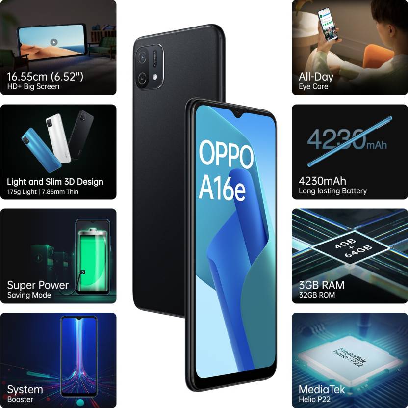 OPPO A16E (Midnight Black, 32 GB)  (3 GB RAM)