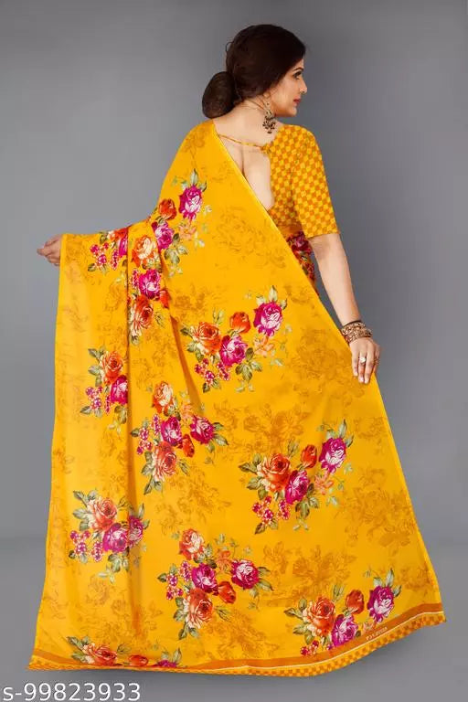 Georgette Yellow saree With Blouse