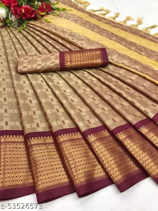 Winklecart Designer Jaccaurd Work Pure Cotton Silk Woven Saree With Blouse
