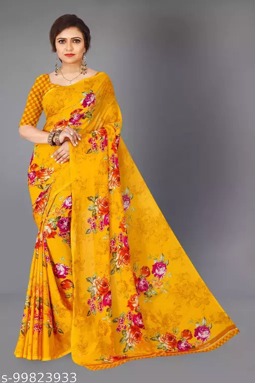 Georgette Yellow saree With Blouse